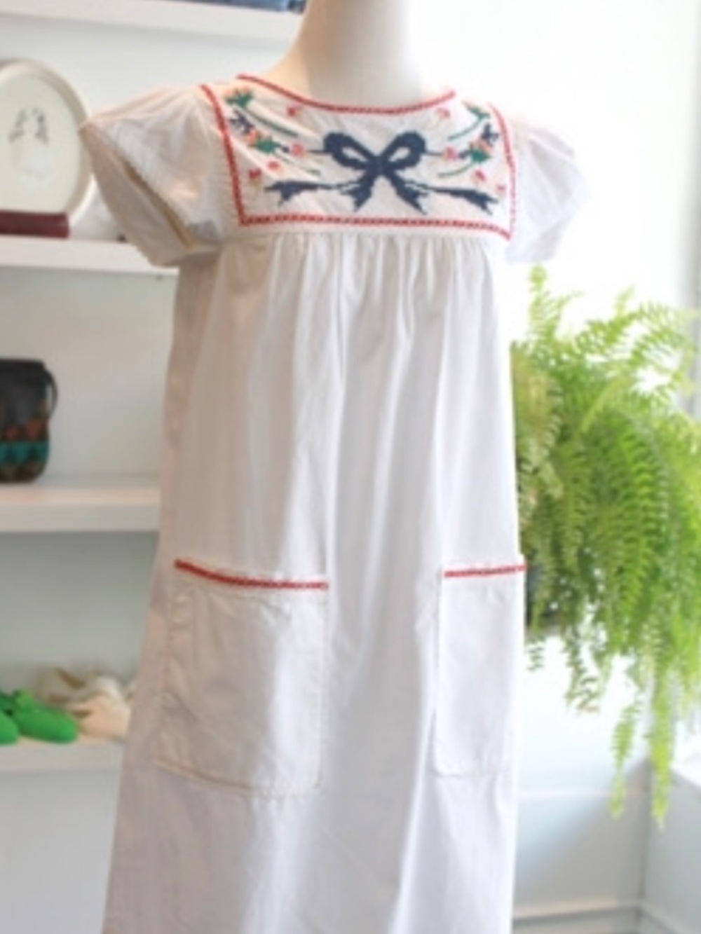 Urban Outfitters Madras by a.p.c. Mini dress, white, embroidered, large